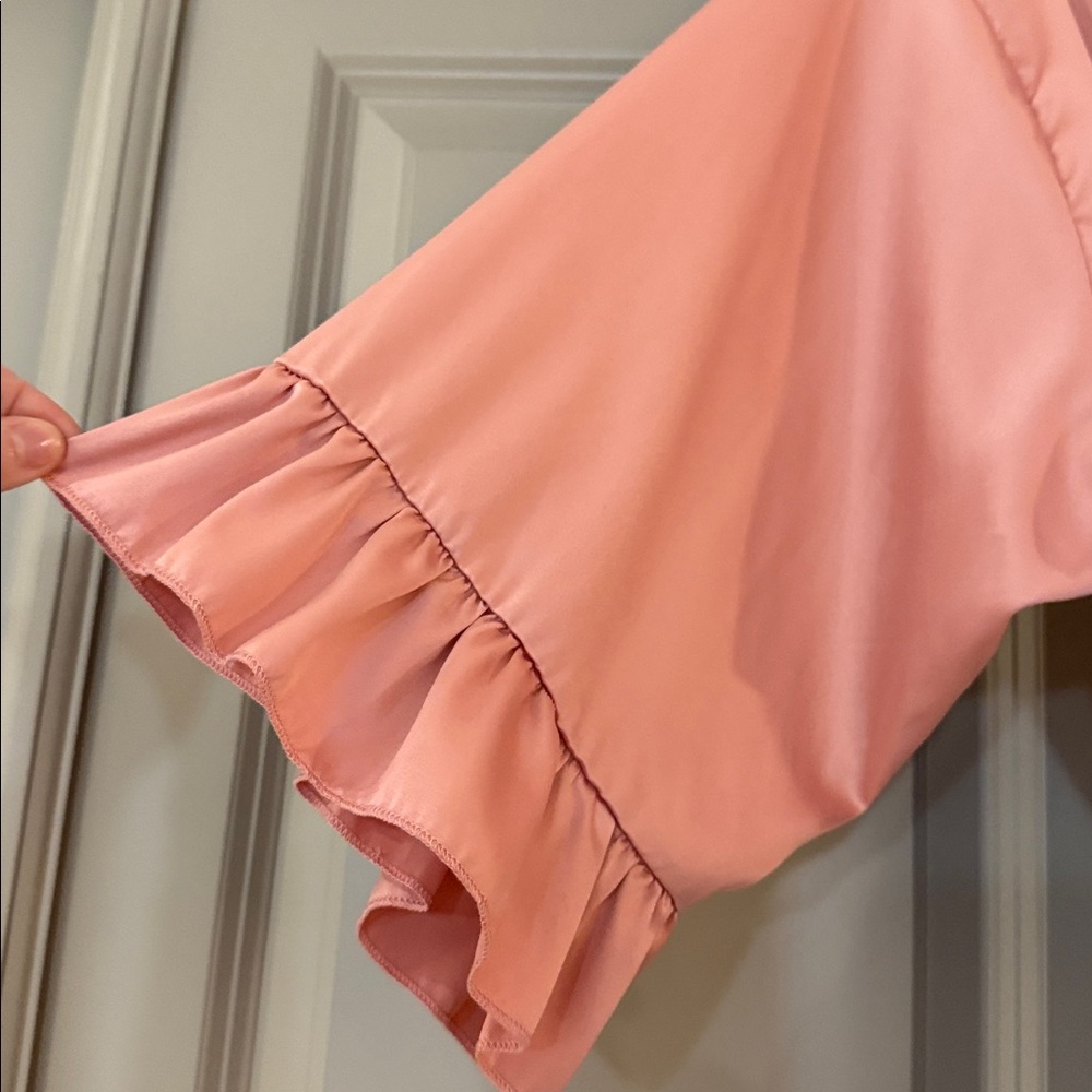 Satin Pink Ruffle Trim Robe - Picture 3 of 5